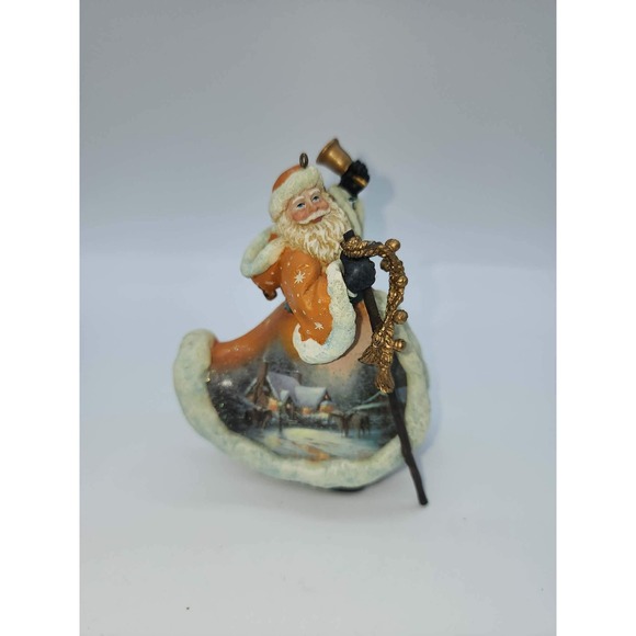 Unbranded Other - Vintage Santa Claus Figurine Orange Robe Winter Scene Bell Staff Christmas 4.5in